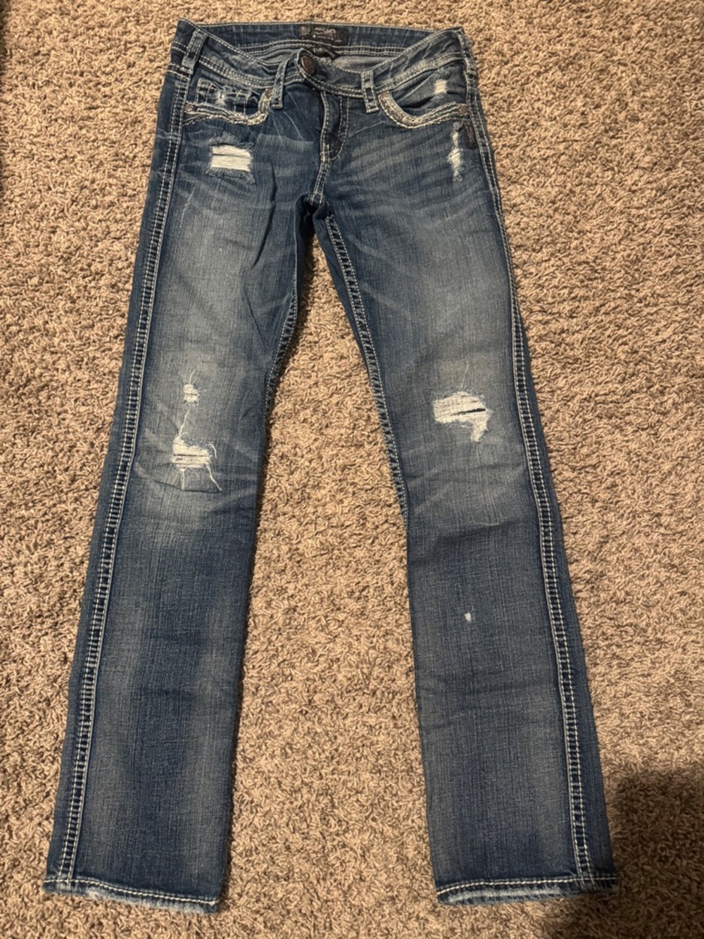 Silver Jeans Women’s Skinny Distressed Denim - Medium Blue Wash